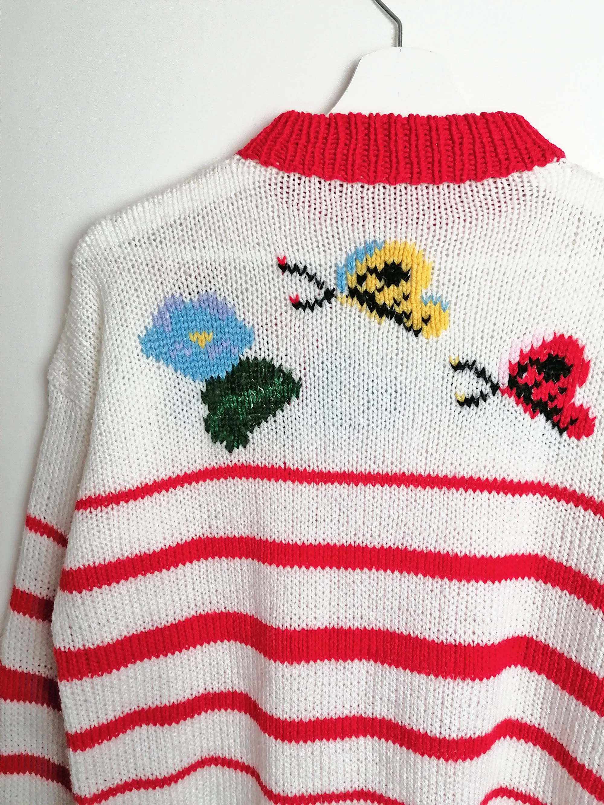 80's Handmade Knit Sweater Butterflies Flowers - size S-M