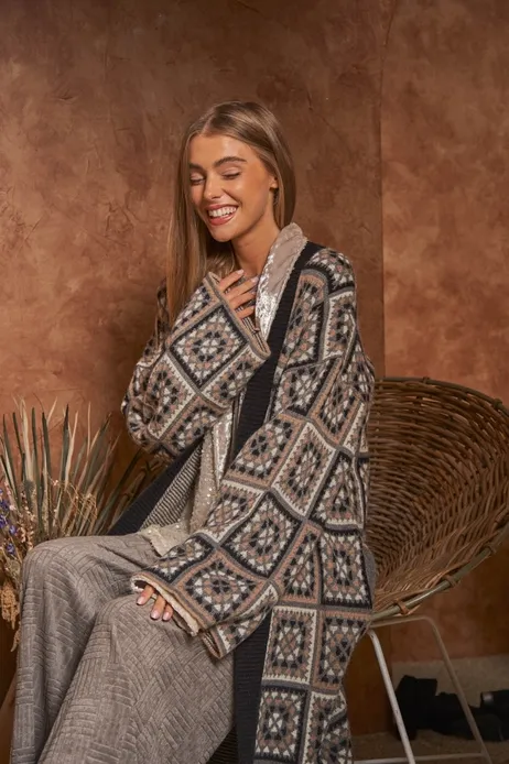 Allover Print Oversized Cozy Cardigan