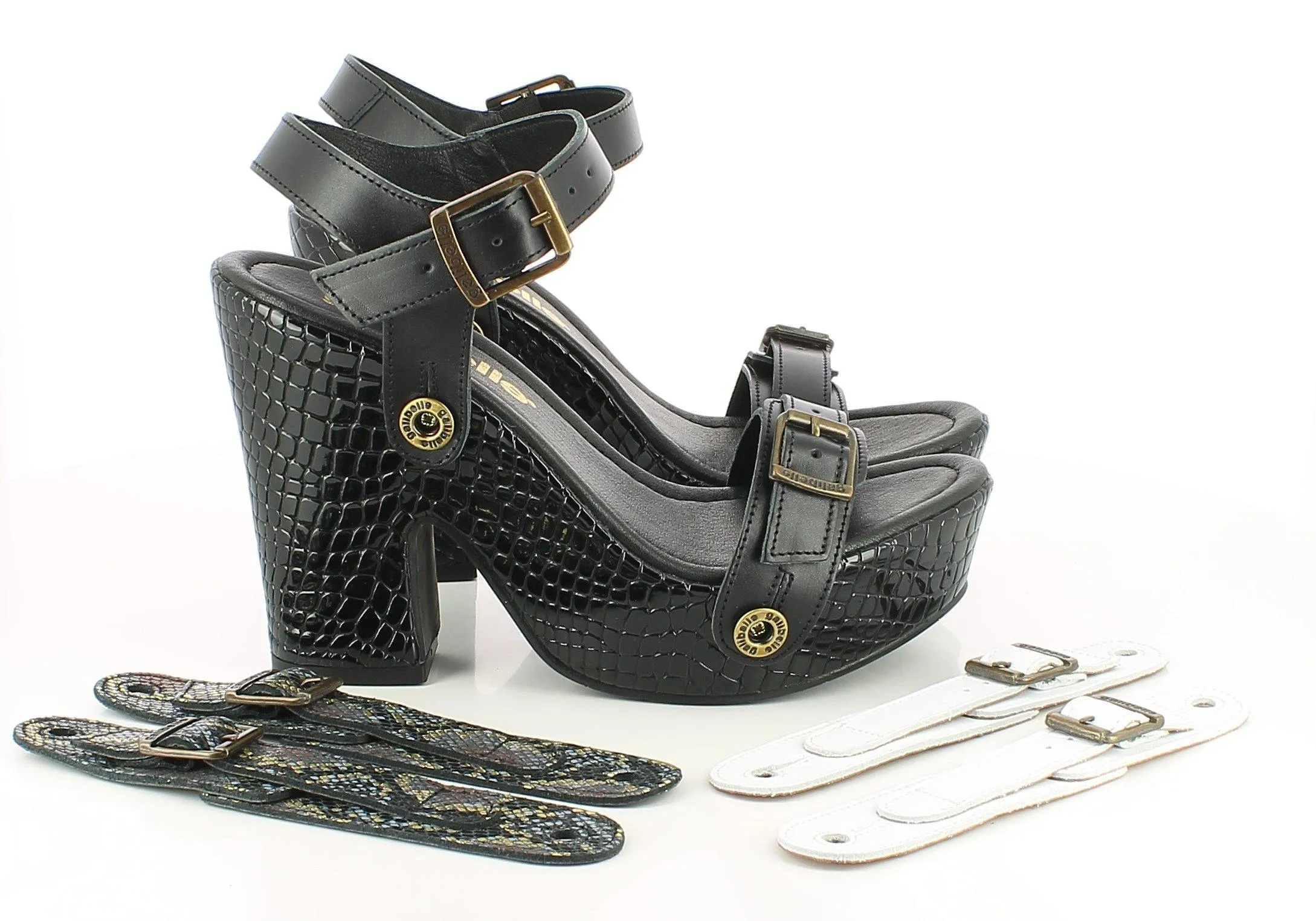 Amelia Black Pack - Black, White, Black Snake Straps