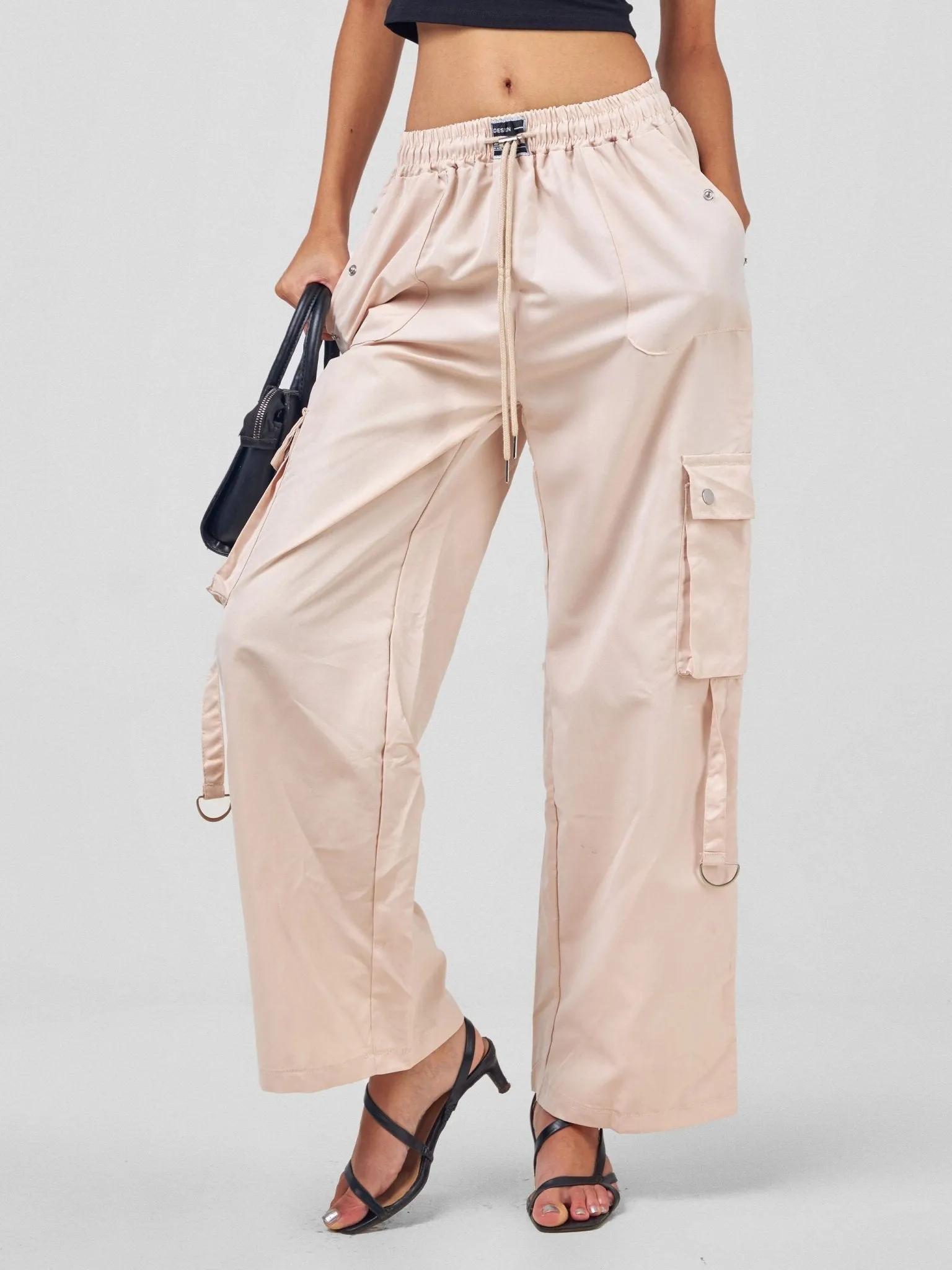 Anika Midi Rise ''Design'' Straight Fit Cargo Trousers - Beige