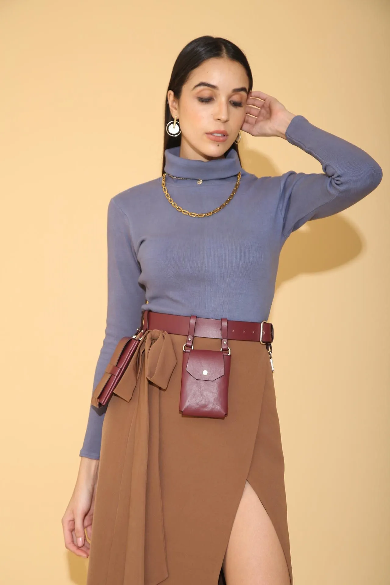 Brown Overlap Pencil Skirt