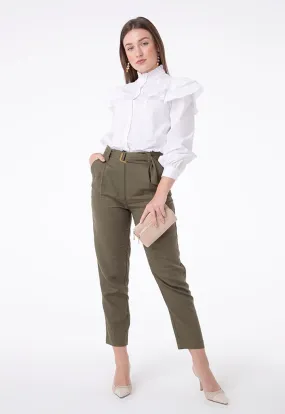 Buckle Belted Linen Trouser