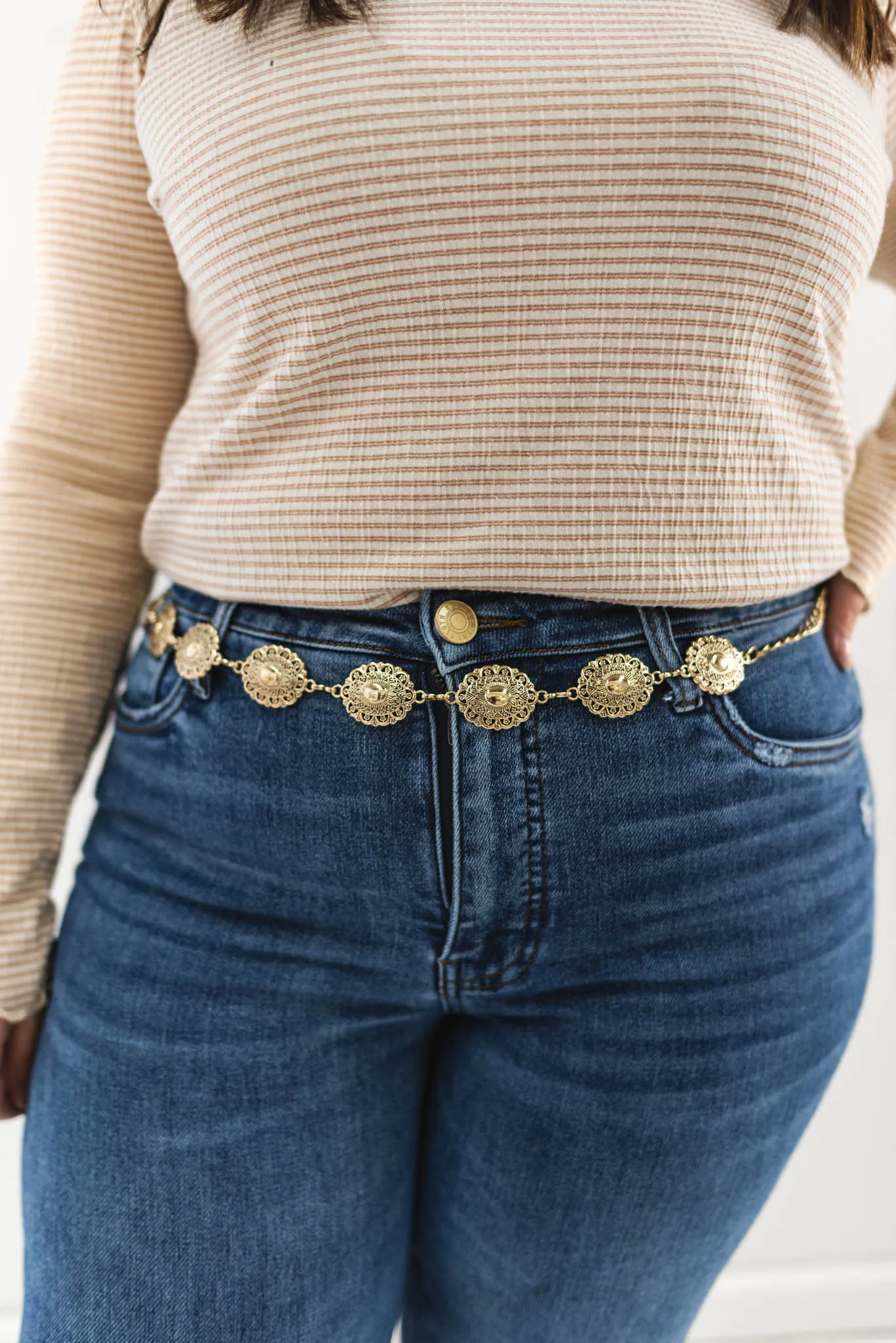 Embellished Gold Oval Metal Belt