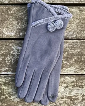 Faux Suede Gloves With Faux Fur Edging - Grey