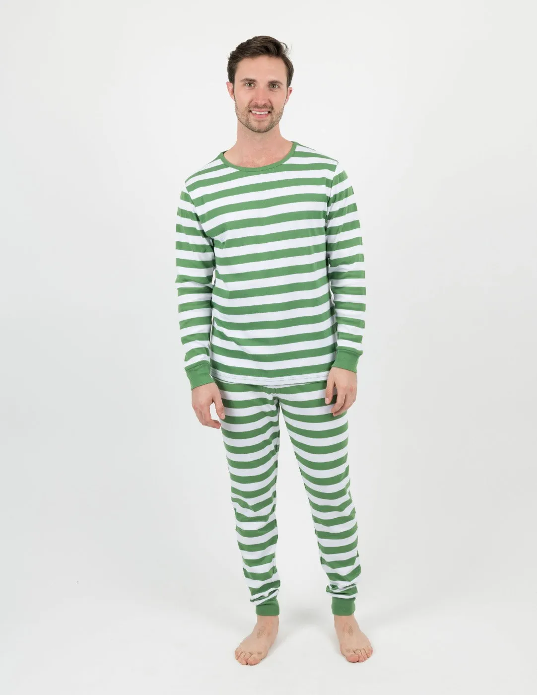 Green & White Stripes Matching Family Pajama Set