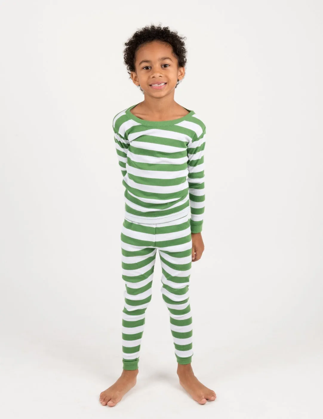 Green & White Stripes Matching Family Pajama Set