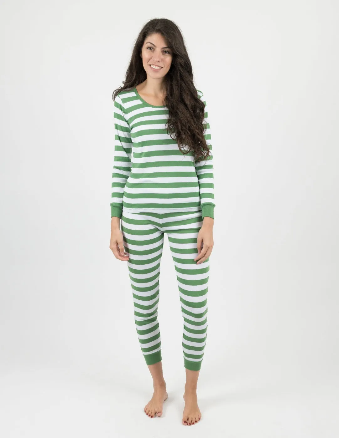 Green & White Stripes Matching Family Pajama Set