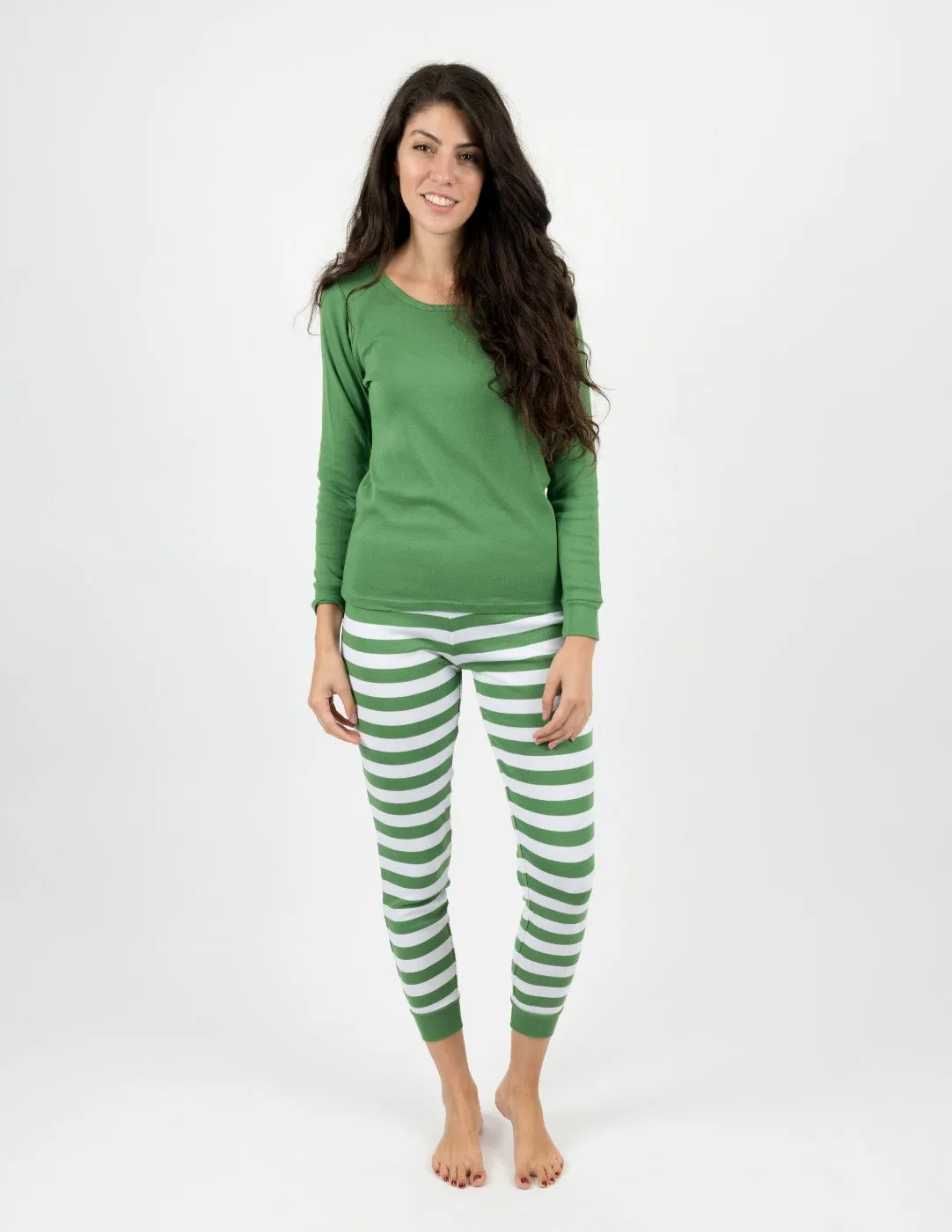 Green & White Stripes Matching Family Pajama Set