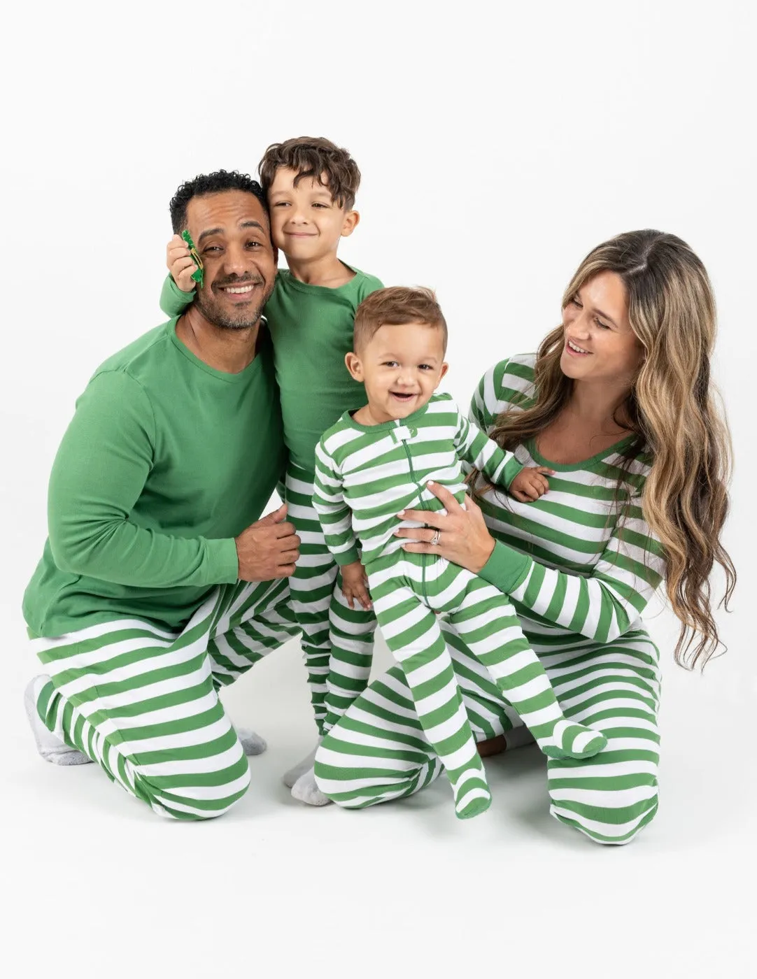 Green & White Stripes Matching Family Pajama Set