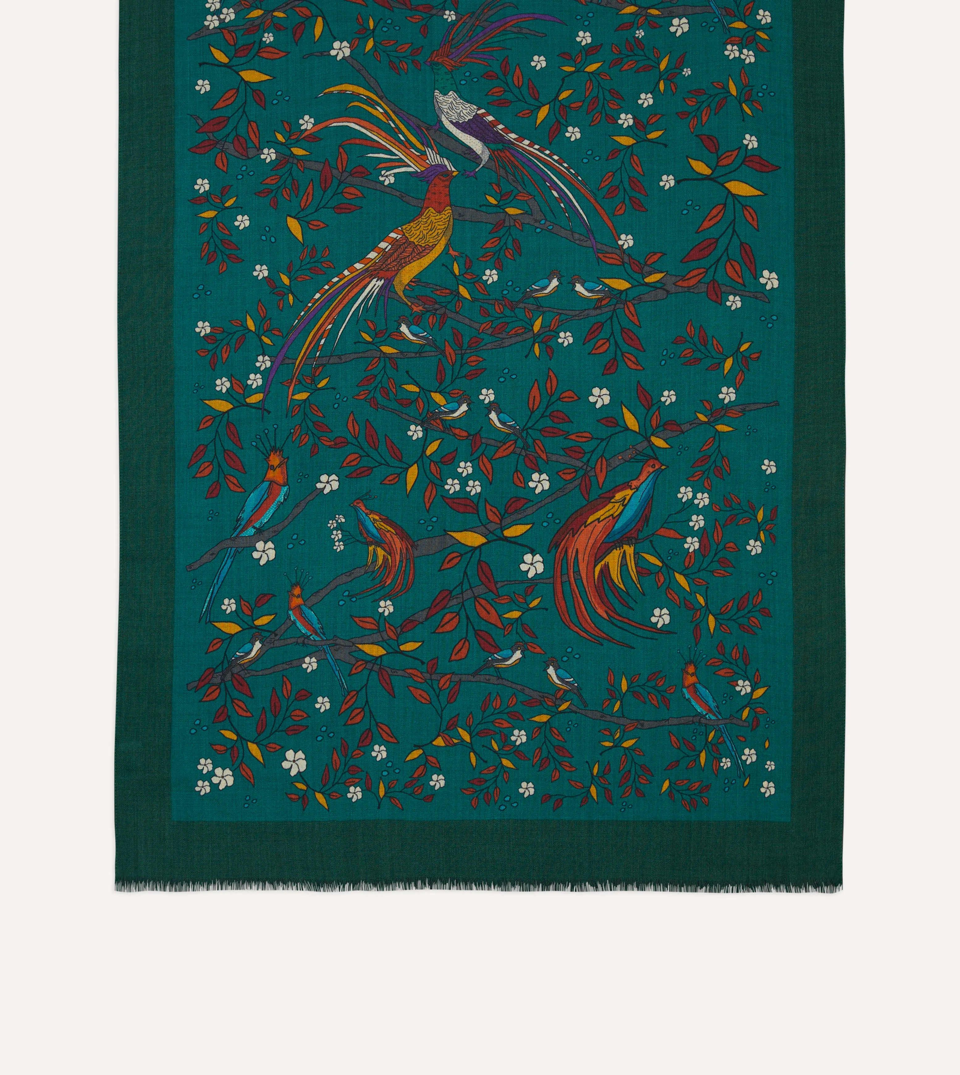 Green Birds of Paradise Print Wool Scarf