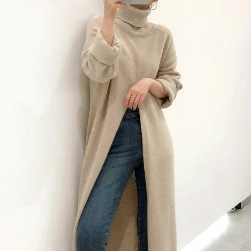 High Collar Slit Sweater