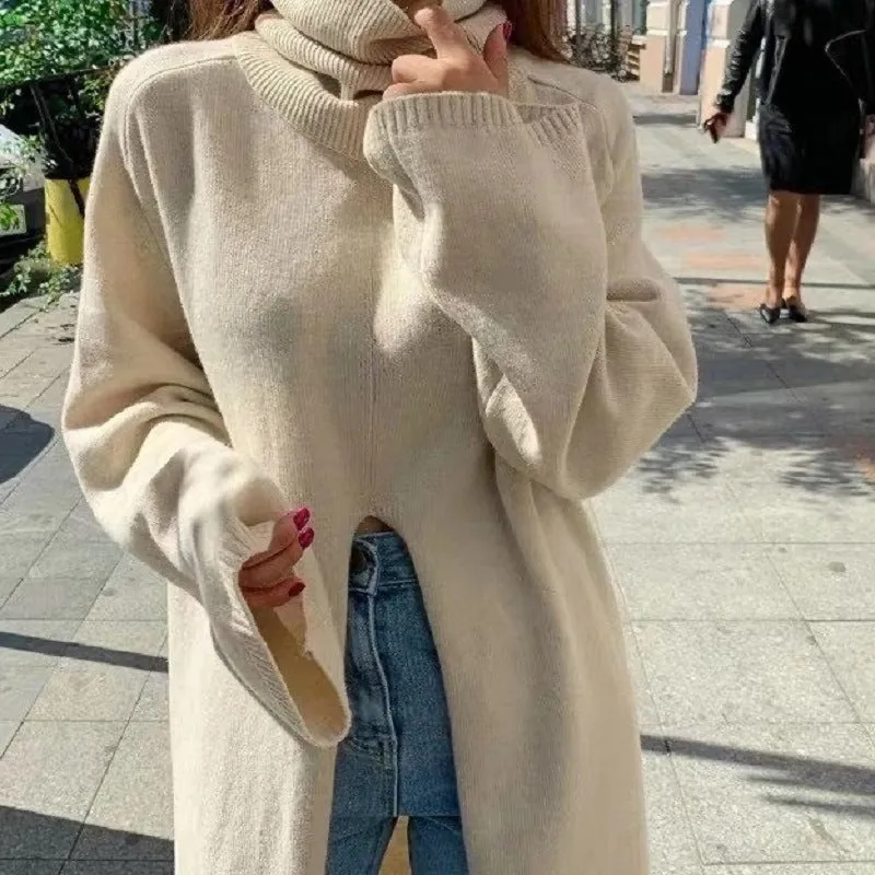 High Collar Slit Sweater