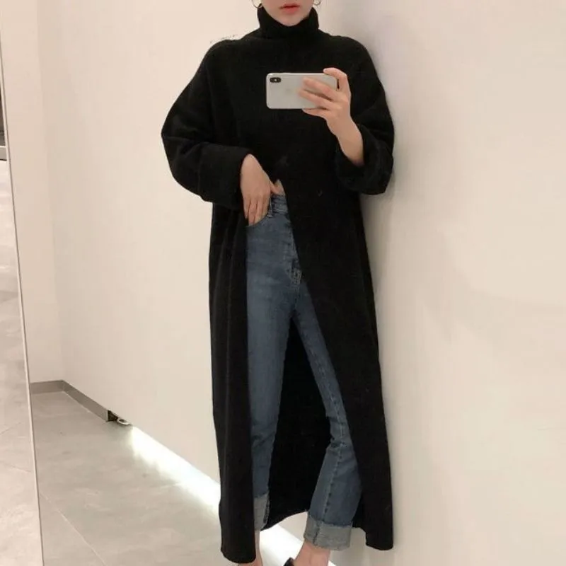 High Collar Slit Sweater