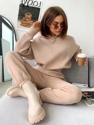 LVSANW 2024 autumn new women's leisure suit solid color long sleeved loose hoodie sports trouser Female winter fashion two piece set