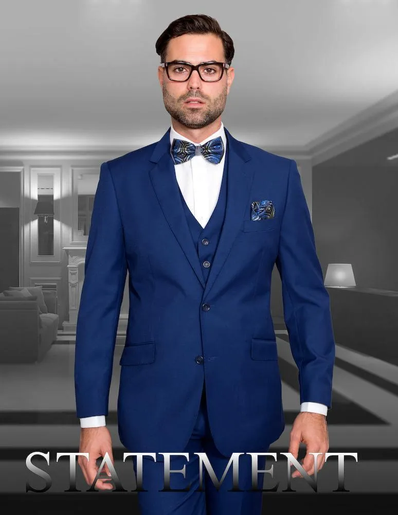 Men's 3 Piece Tailored Fit Wool Suit by Statement Color Sapphire