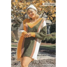 Oversized Multicolor Bouclé V-neck Pullover Sweater Dress With Side Slit