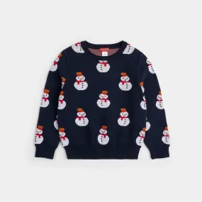 Petit Lem - Snowman on Dress Blue Knit Sweater