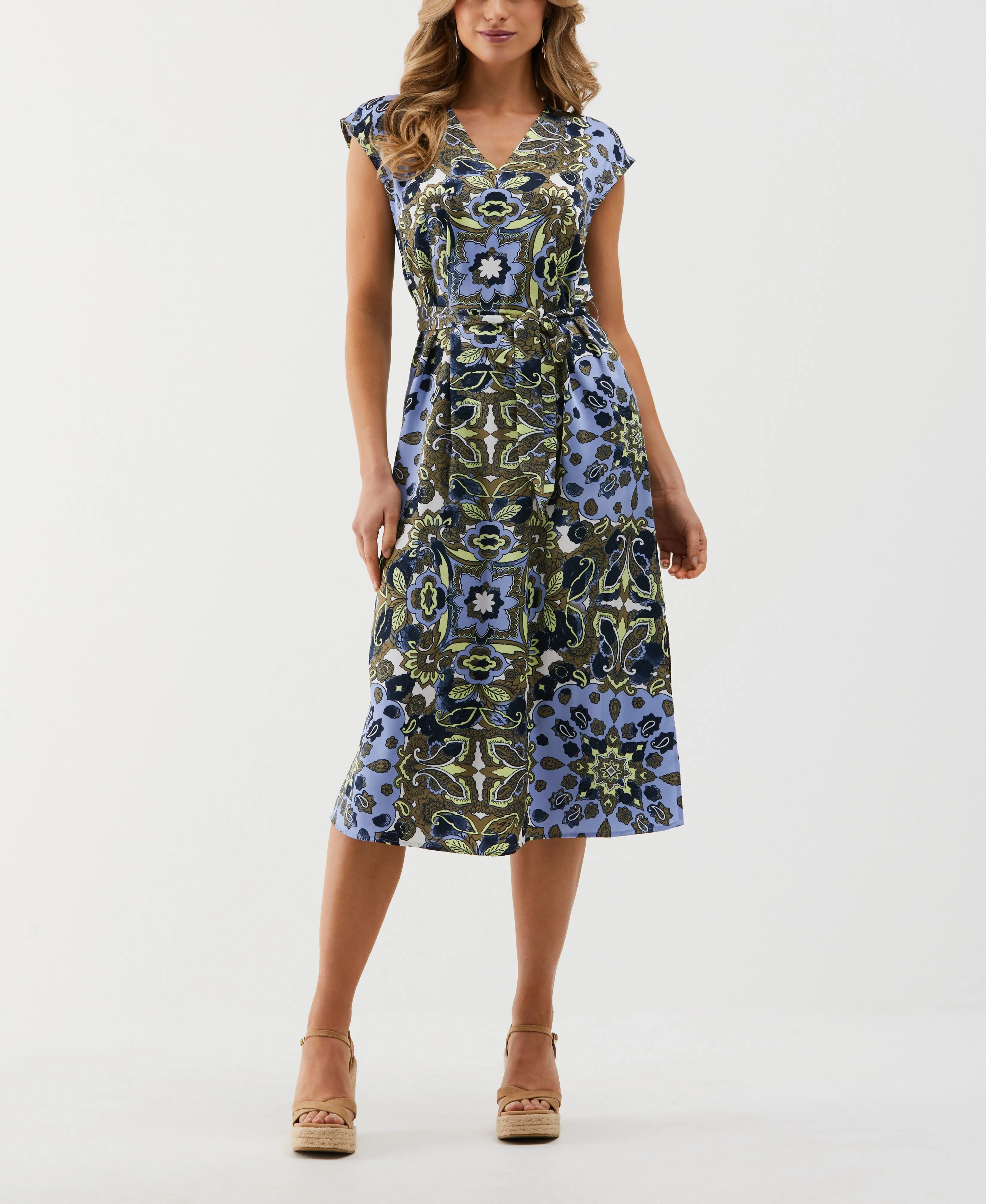 Petite Scarf Print Self Tie Dress