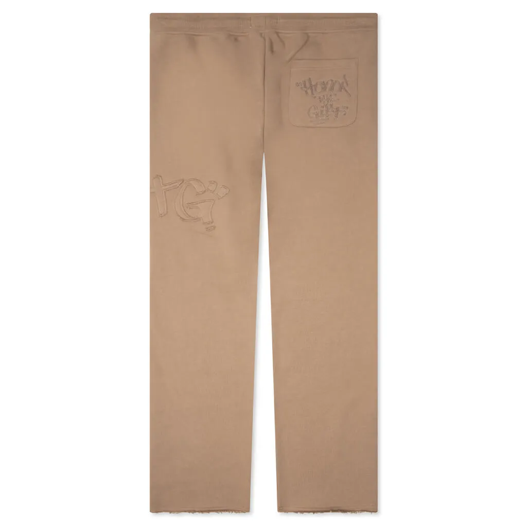 Script Embroidered Sweats - Light Brown