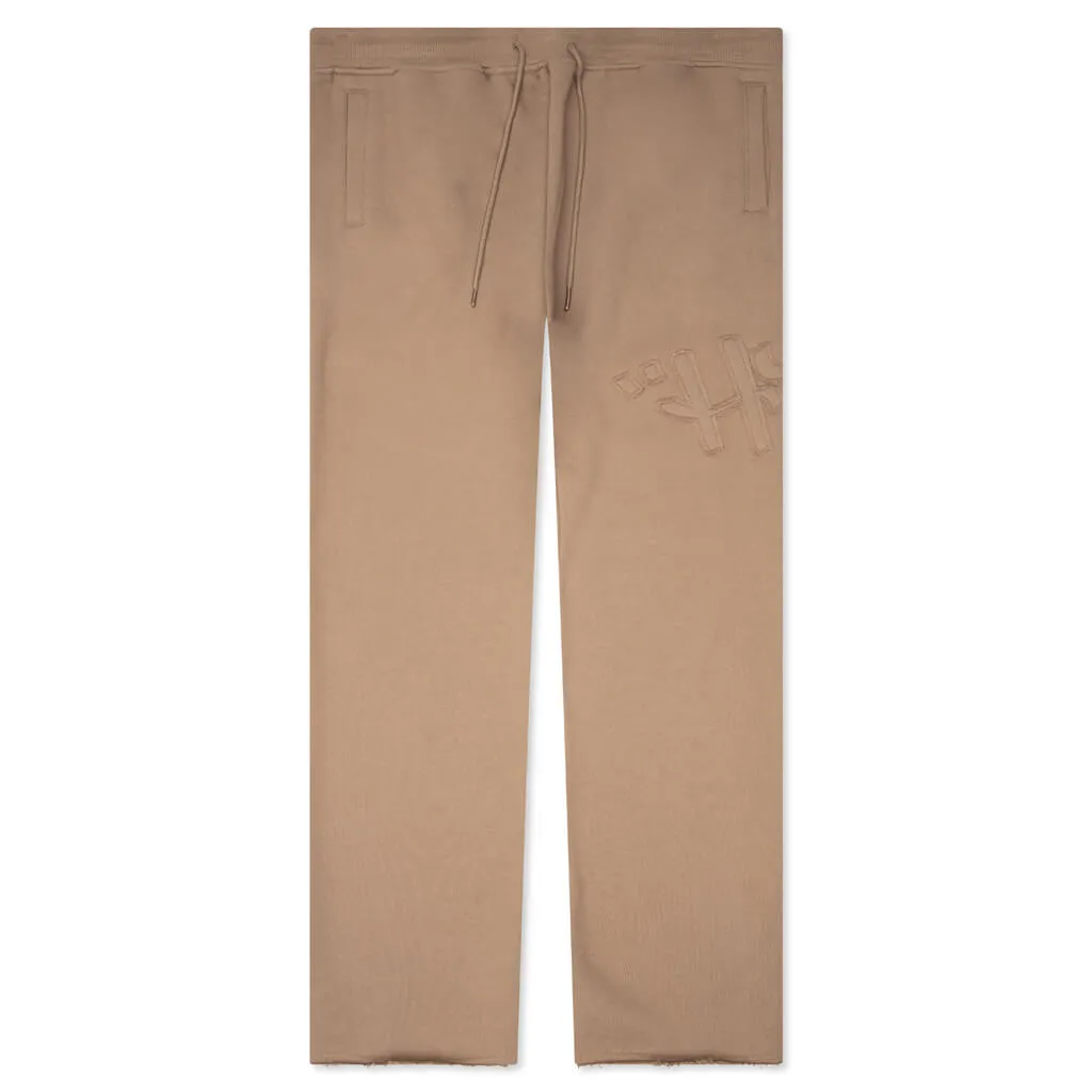 Script Embroidered Sweats - Light Brown