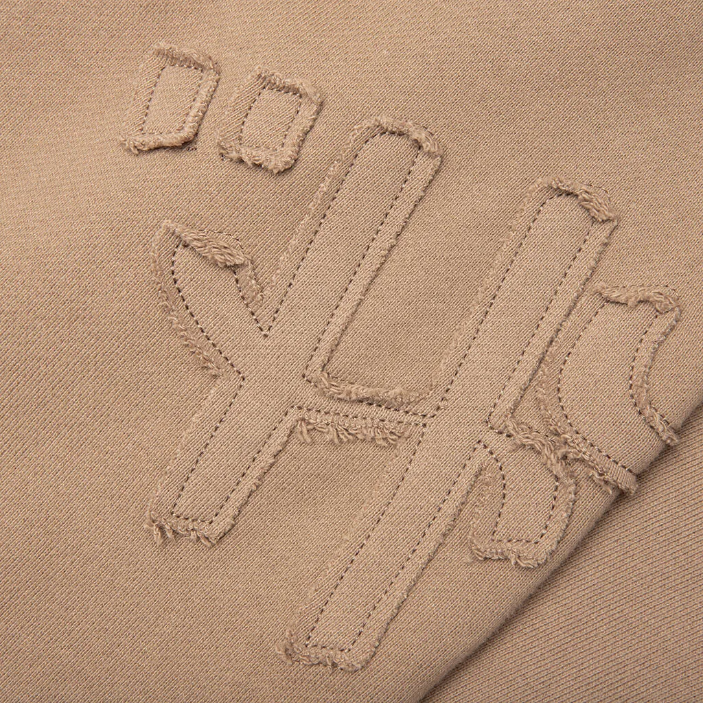 Script Embroidered Sweats - Light Brown