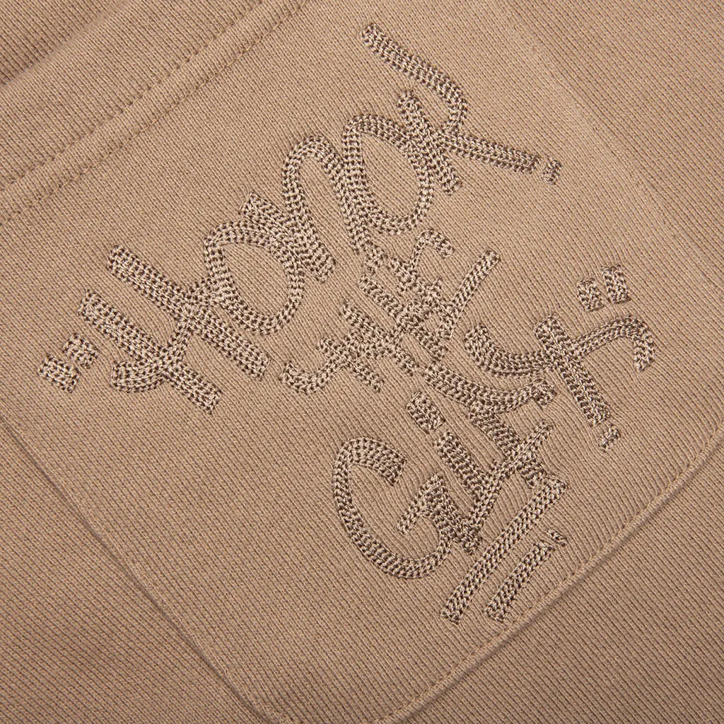 Script Embroidered Sweats - Light Brown