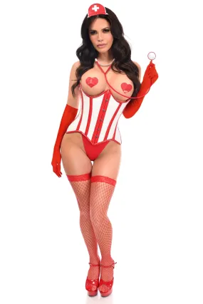 Top Drawer 4 PC Vinyl Nurse Corset Costume