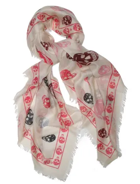 Tri-colour Skull Scarf Pashmina, Ivory/Pink