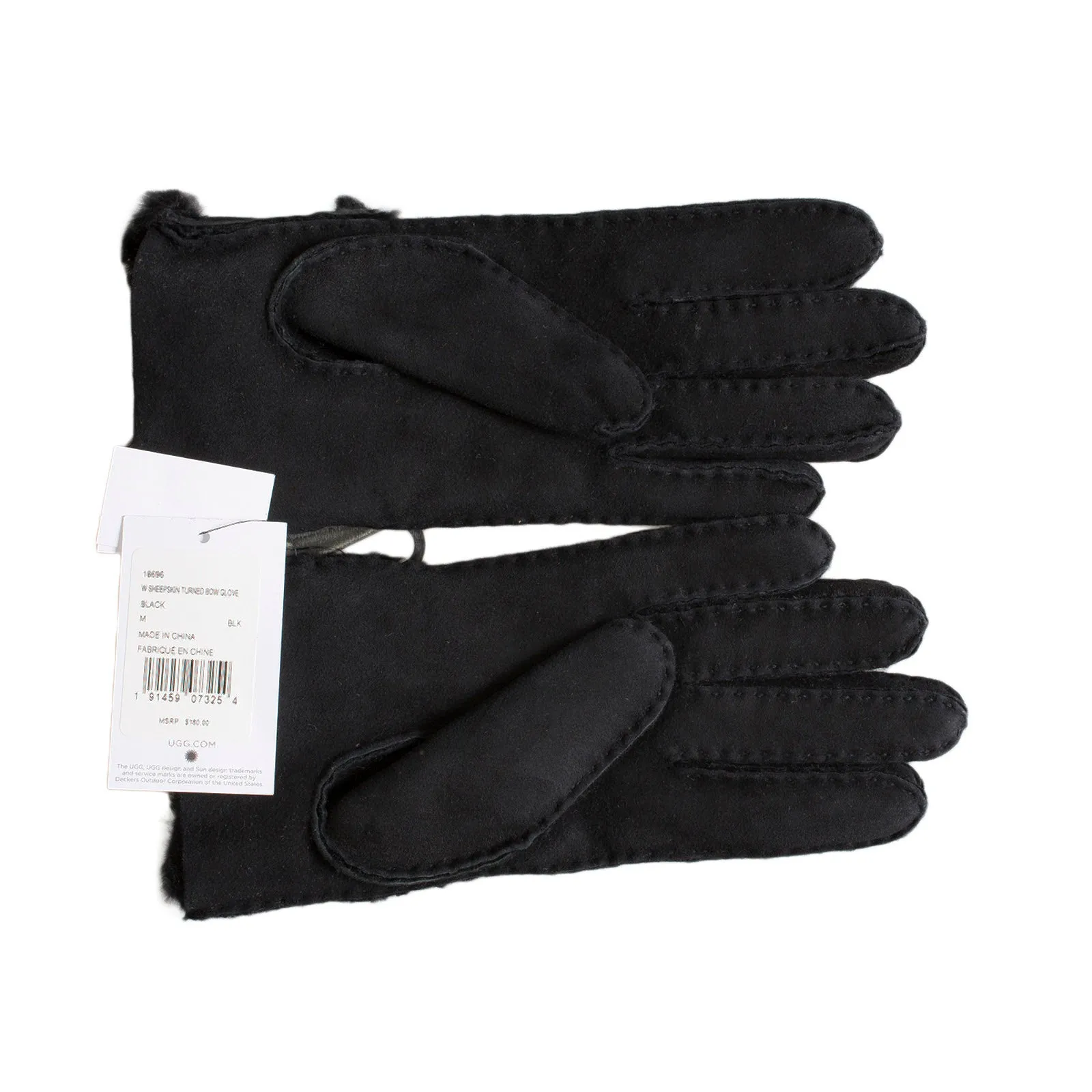 UGG Sheepskin Turned Bow Black Gloves - Women's